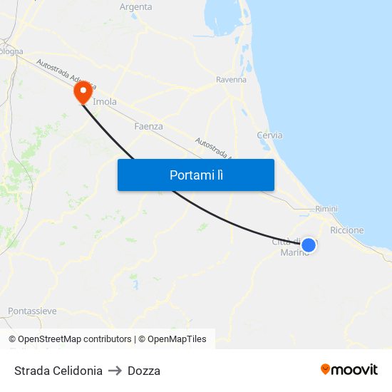 Strada Celidonia to Dozza map