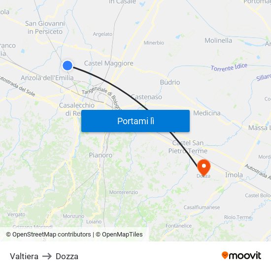 Valtiera to Dozza map