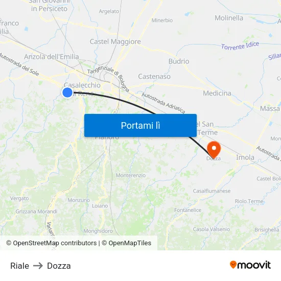 Riale to Dozza map