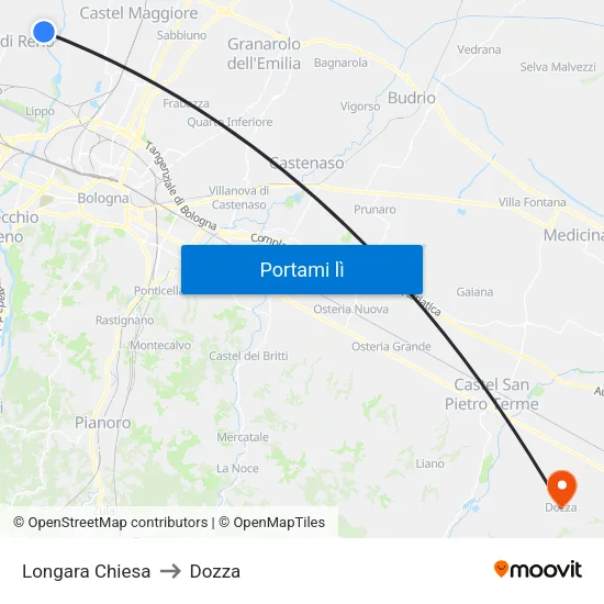 Longara Chiesa to Dozza map