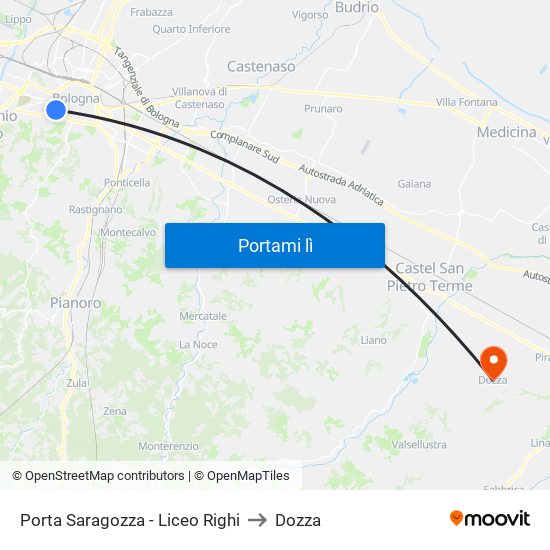 Porta Saragozza - Liceo Righi to Dozza map