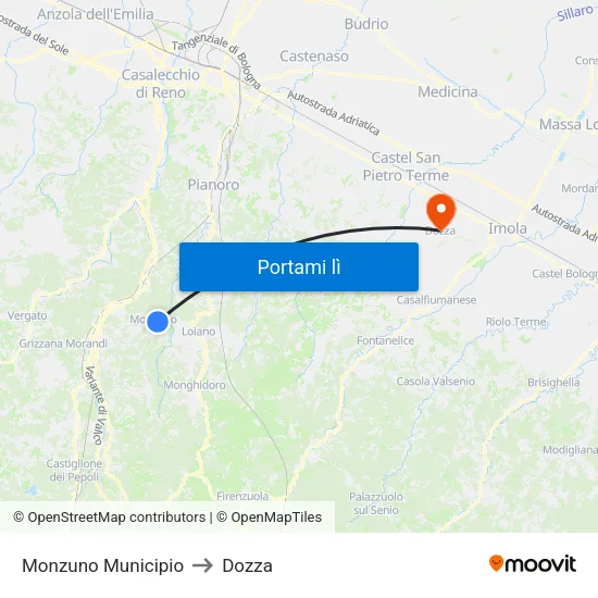 Monzuno Municipio to Dozza map