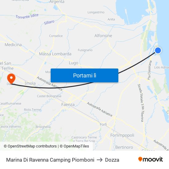 Marina Di Ravenna Camping Piomboni to Dozza map