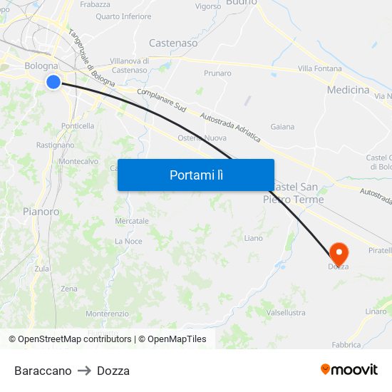Baraccano to Dozza map
