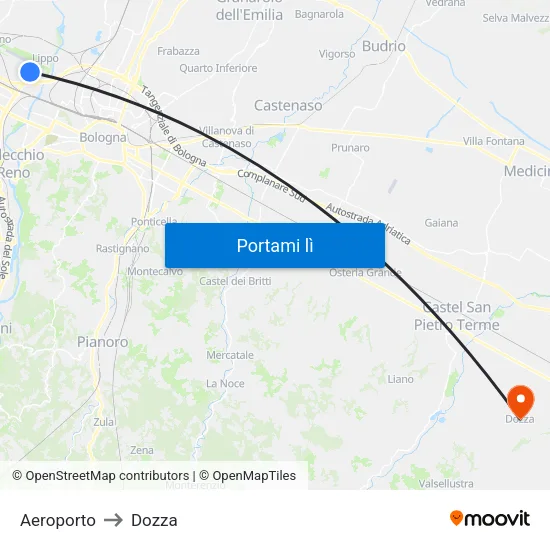 Aeroporto to Dozza map