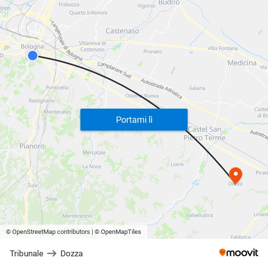 Tribunale to Dozza map