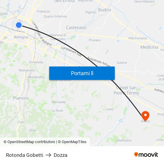 Rotonda Gobetti to Dozza map