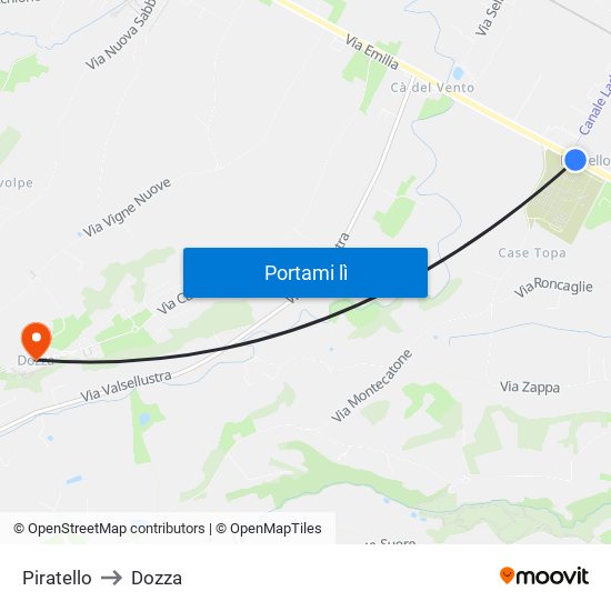 Piratello to Dozza map