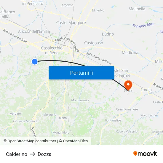 Calderino to Dozza map
