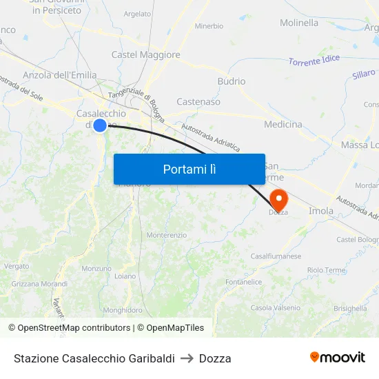 Stazione Casalecchio Garibaldi to Dozza map