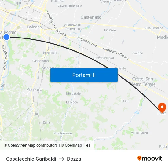 Casalecchio Garibaldi to Dozza map