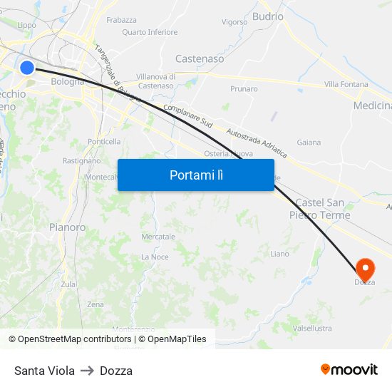 Santa Viola to Dozza map