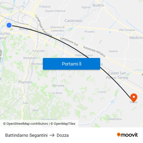Battindarno Segantini to Dozza map