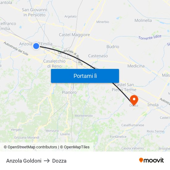 Anzola Goldoni to Dozza map