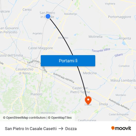 San Pietro In Casale Casetti to Dozza map