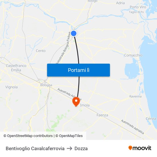 Bentivoglio Cavalcaferrovia to Dozza map