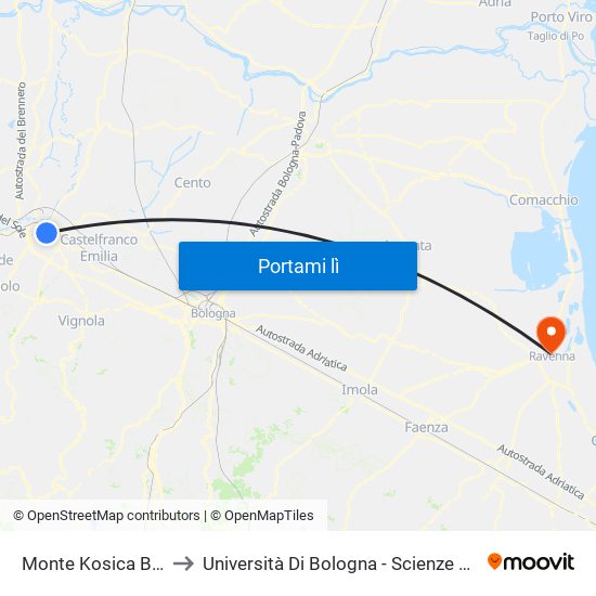 Monte Kosica Barozzi to Università Di Bologna - Scienze Ambientali map