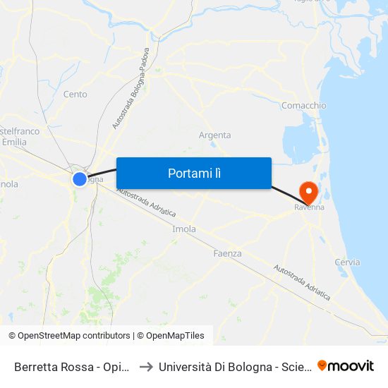 Berretta Rossa - Opificio Golinelli to Università Di Bologna - Scienze Ambientali map