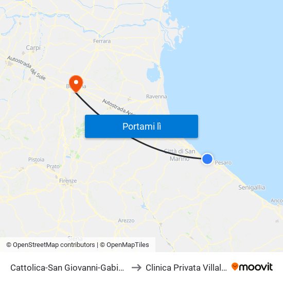 Cattolica-San Giovanni-Gabicce to Clinica Privata Villalba map
