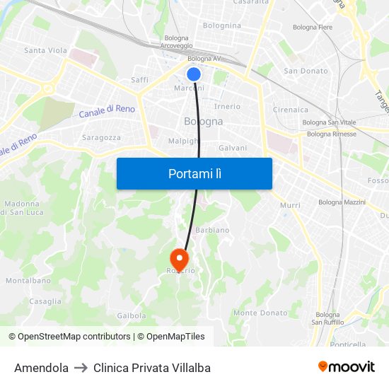Amendola to Clinica Privata Villalba map