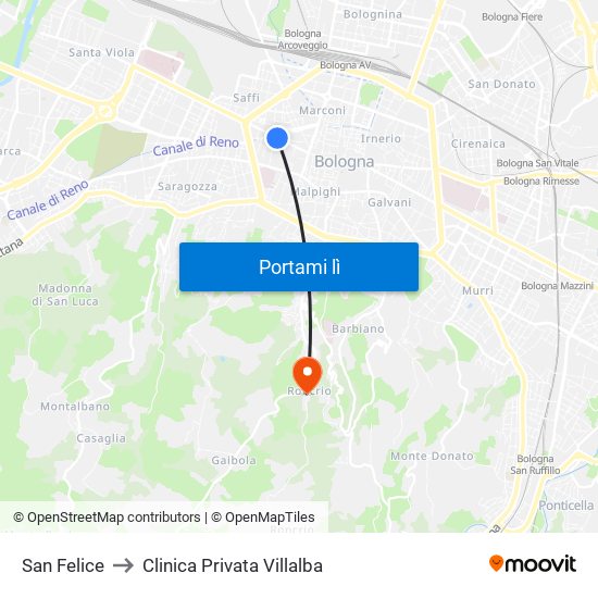 San Felice to Clinica Privata Villalba map