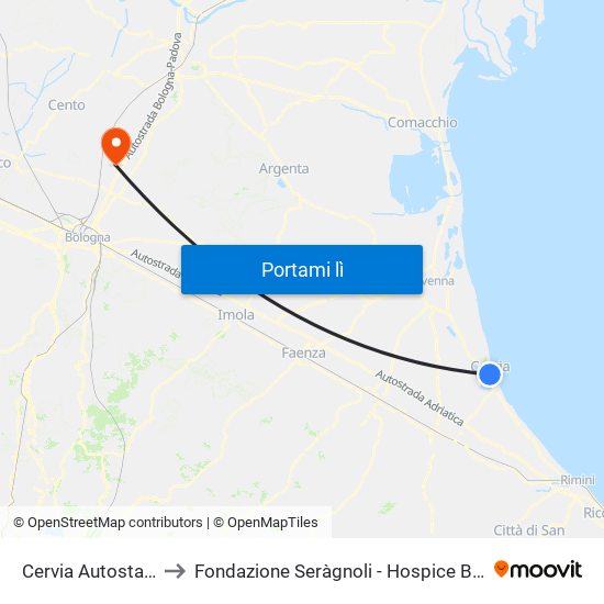 Cervia Autostazione to Fondazione Seràgnoli - Hospice Bentivoglio map