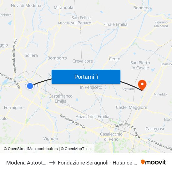 Modena  Autostazione to Fondazione Seràgnoli - Hospice Bentivoglio map