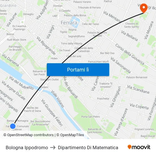 Bologna Ippodromo to Dipartimento Di Matematica map