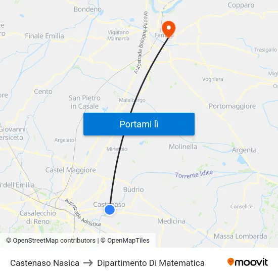 Castenaso Nasica to Dipartimento Di Matematica map