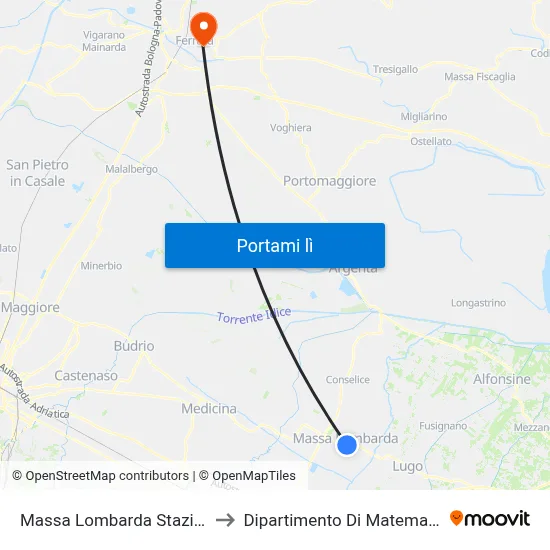 Massa Lombarda Stazione to Dipartimento Di Matematica map