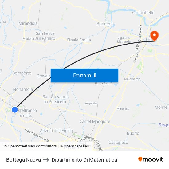 Bottega Nuova to Dipartimento Di Matematica map