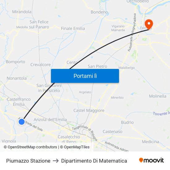 Piumazzo Stazione to Dipartimento Di Matematica map