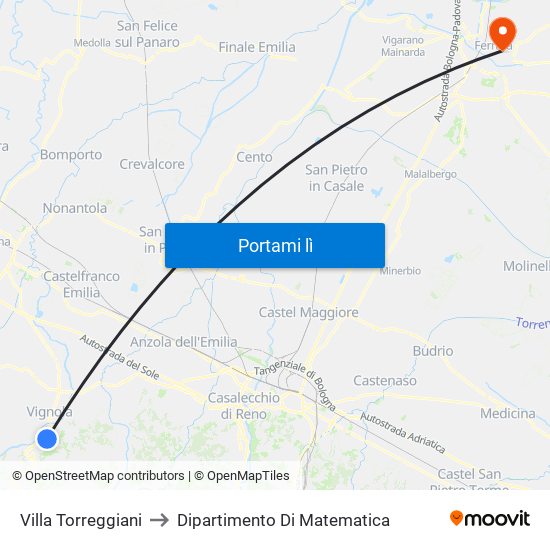 Villa Torreggiani to Dipartimento Di Matematica map