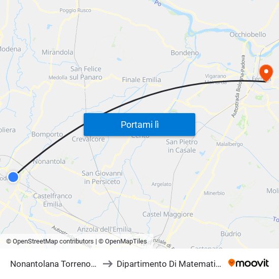 Nonantolana Torrenova to Dipartimento Di Matematica map