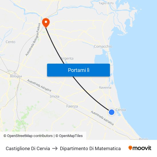 Castiglione Di Cervia to Dipartimento Di Matematica map