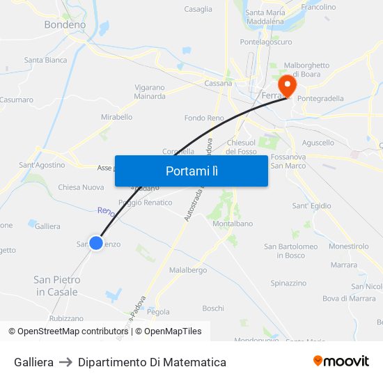 Galliera to Dipartimento Di Matematica map