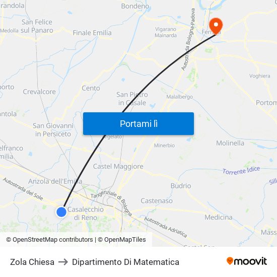 Zola Chiesa to Dipartimento Di Matematica map