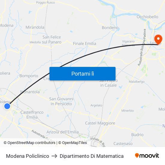 Modena Policlinico to Dipartimento Di Matematica map