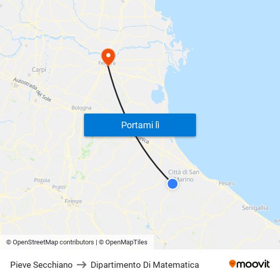 Pieve Secchiano to Dipartimento Di Matematica map