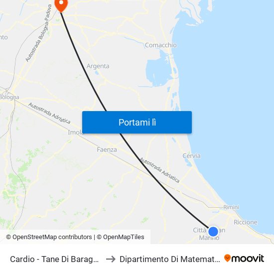 Cardio - Tane Di Baragone to Dipartimento Di Matematica map