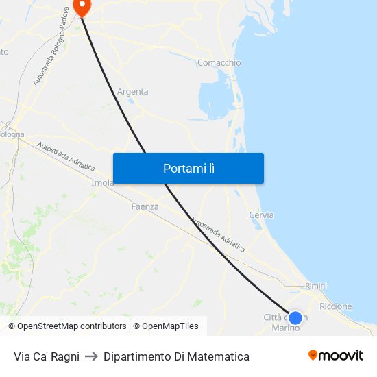 Via Ca' Ragni to Dipartimento Di Matematica map