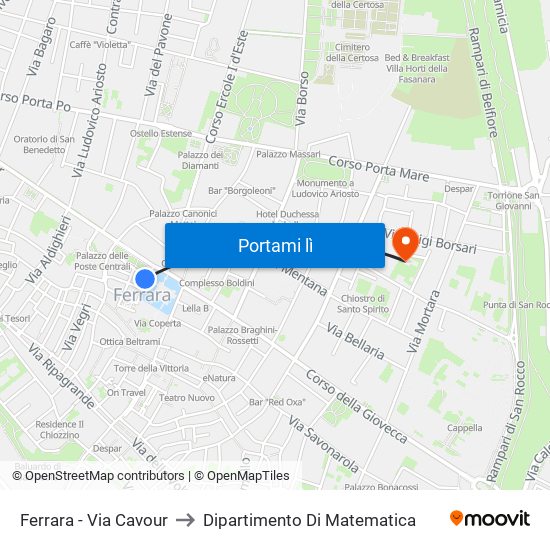 Ferrara - Via Cavour to Dipartimento Di Matematica map
