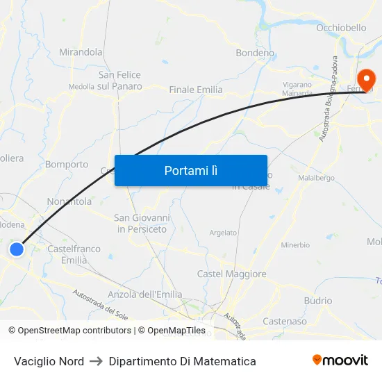 Vaciglio Nord to Dipartimento Di Matematica map