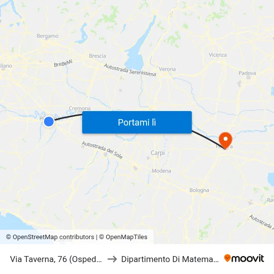 Via Taverna, 76 (Ospedale) to Dipartimento Di Matematica map