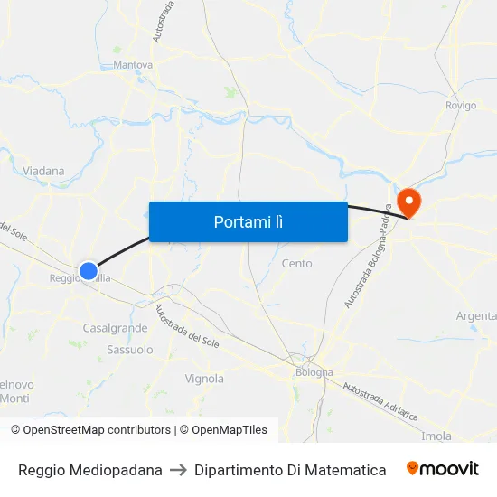 Reggio Mediopadana to Dipartimento Di Matematica map