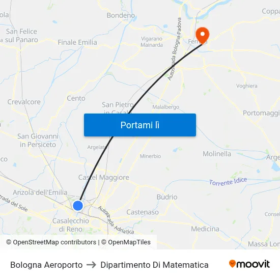 Bologna Aeroporto to Dipartimento Di Matematica map