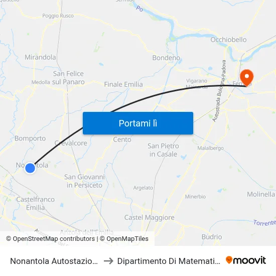 Nonantola Autostazione to Dipartimento Di Matematica map