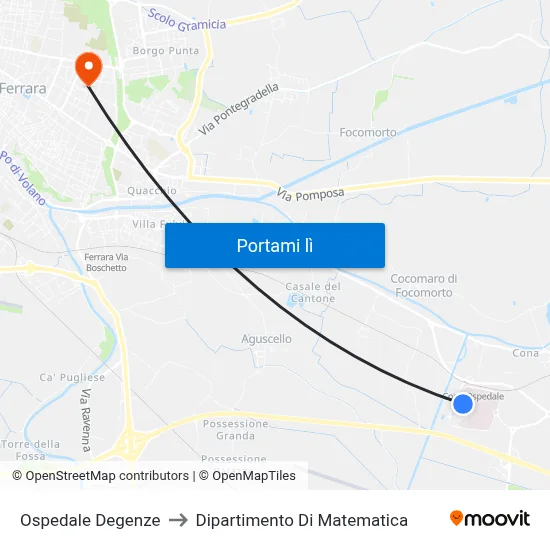Ospedale Degenze to Dipartimento Di Matematica map