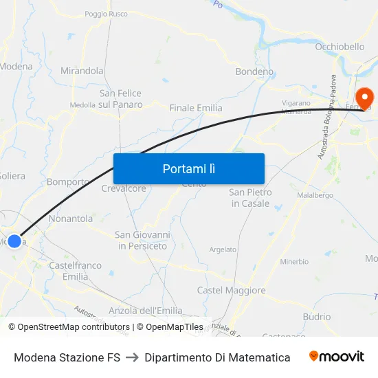 Modena Stazione FS to Dipartimento Di Matematica map