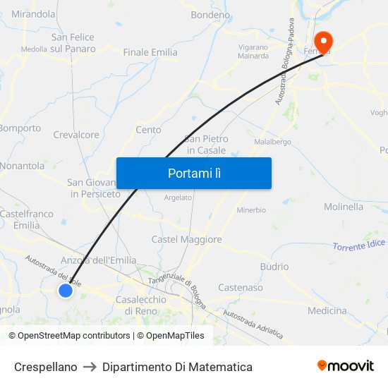 Crespellano to Dipartimento Di Matematica map